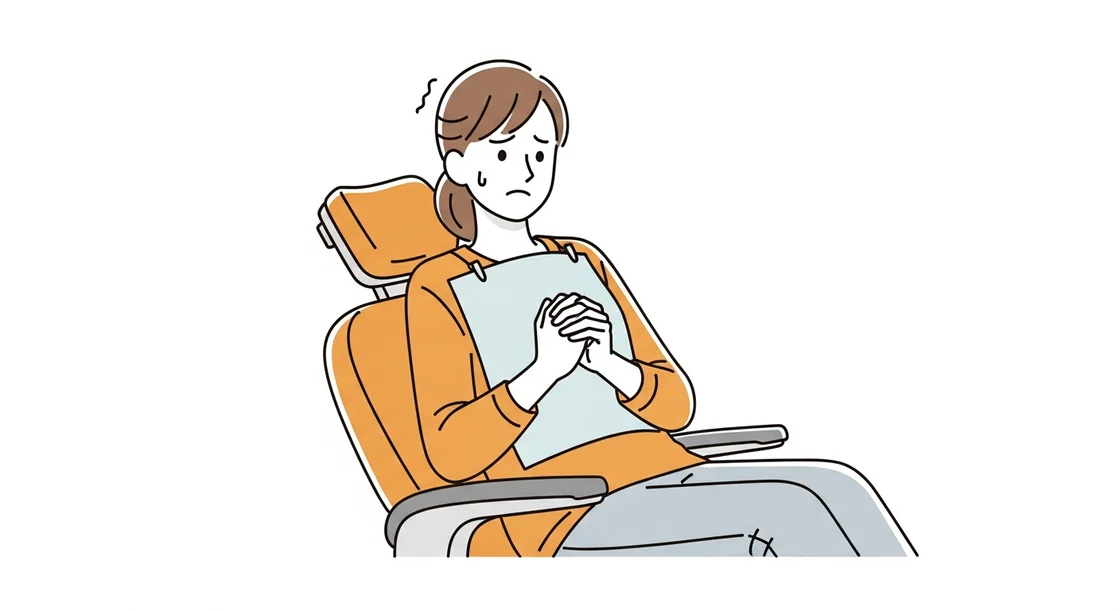 歯科医院の診療チェアで緊張している女性のイラスト